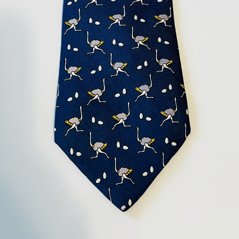 HERMES 7463 HA Men’s Neck Tie 100% Silk Vintage France Ostrich Eggs Navy - Picture 6 of 8